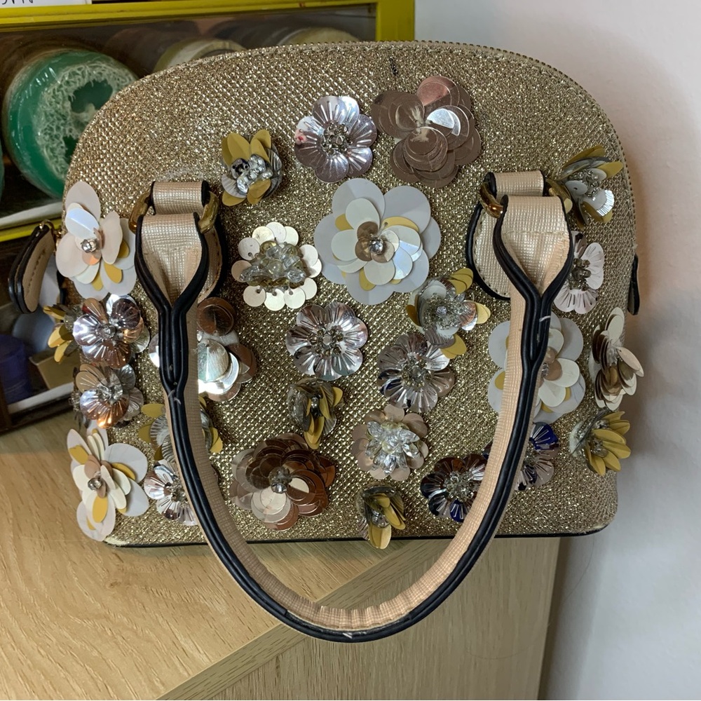 Aldo Gold Mini Bag with Floral Accents